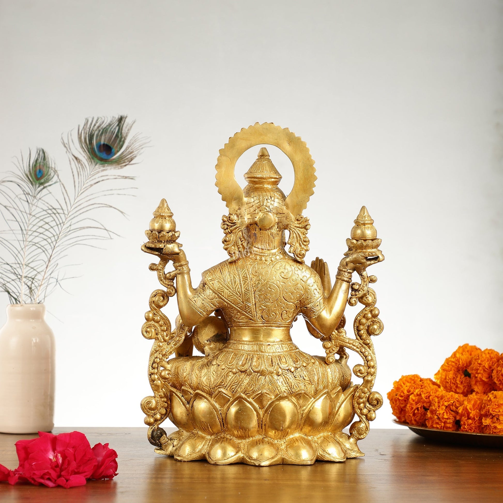 Superfine Brass Goddess Lakshmi Idol - 12.5 Inch