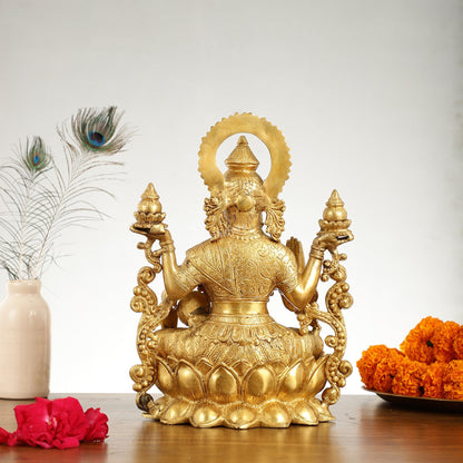 Superfine Brass Goddess Lakshmi Idol - 12.5 Inch