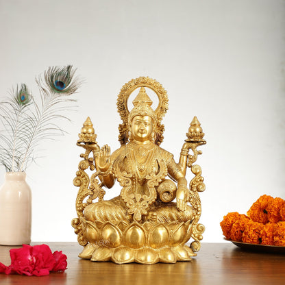 Superfine Brass Goddess Lakshmi Idol - 12.5 Inch