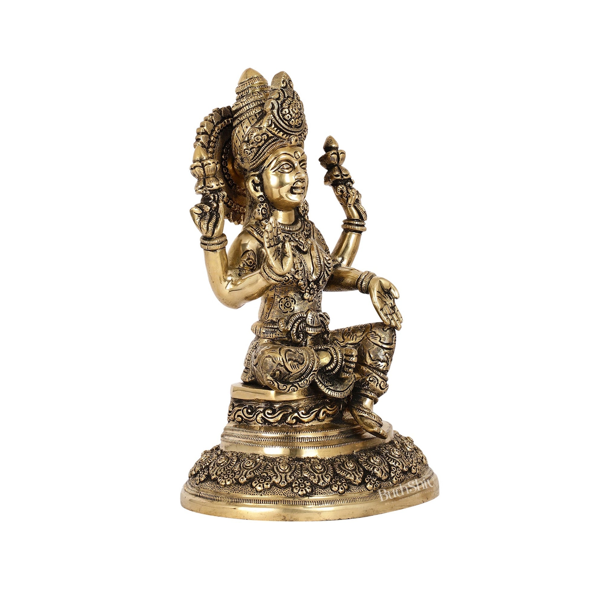 Superfine Brass Goddess Lakshmi Statue with Intricate Carvings | 12" Height