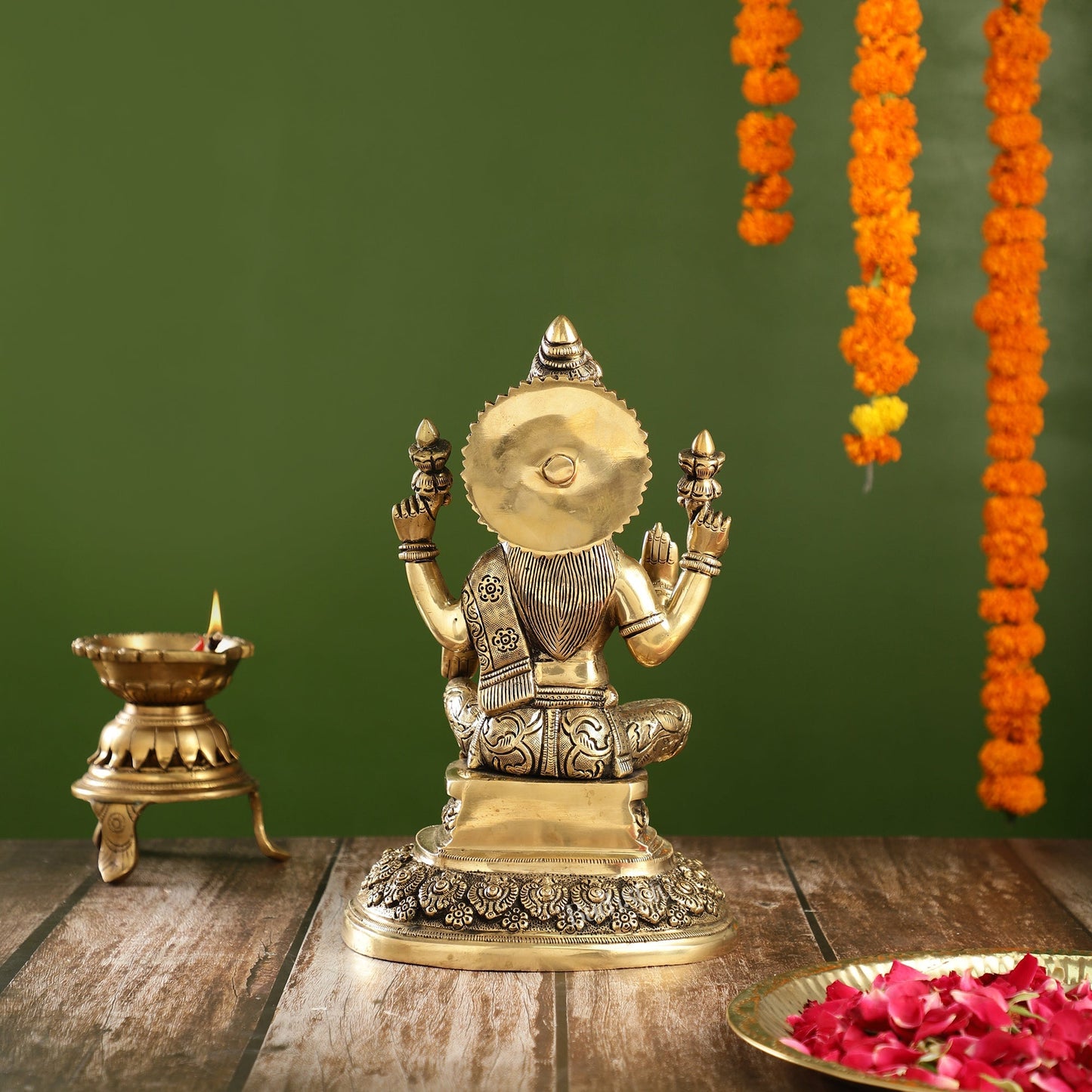 Superfine Brass Goddess Lakshmi Statue with Intricate Carvings | 12" Height