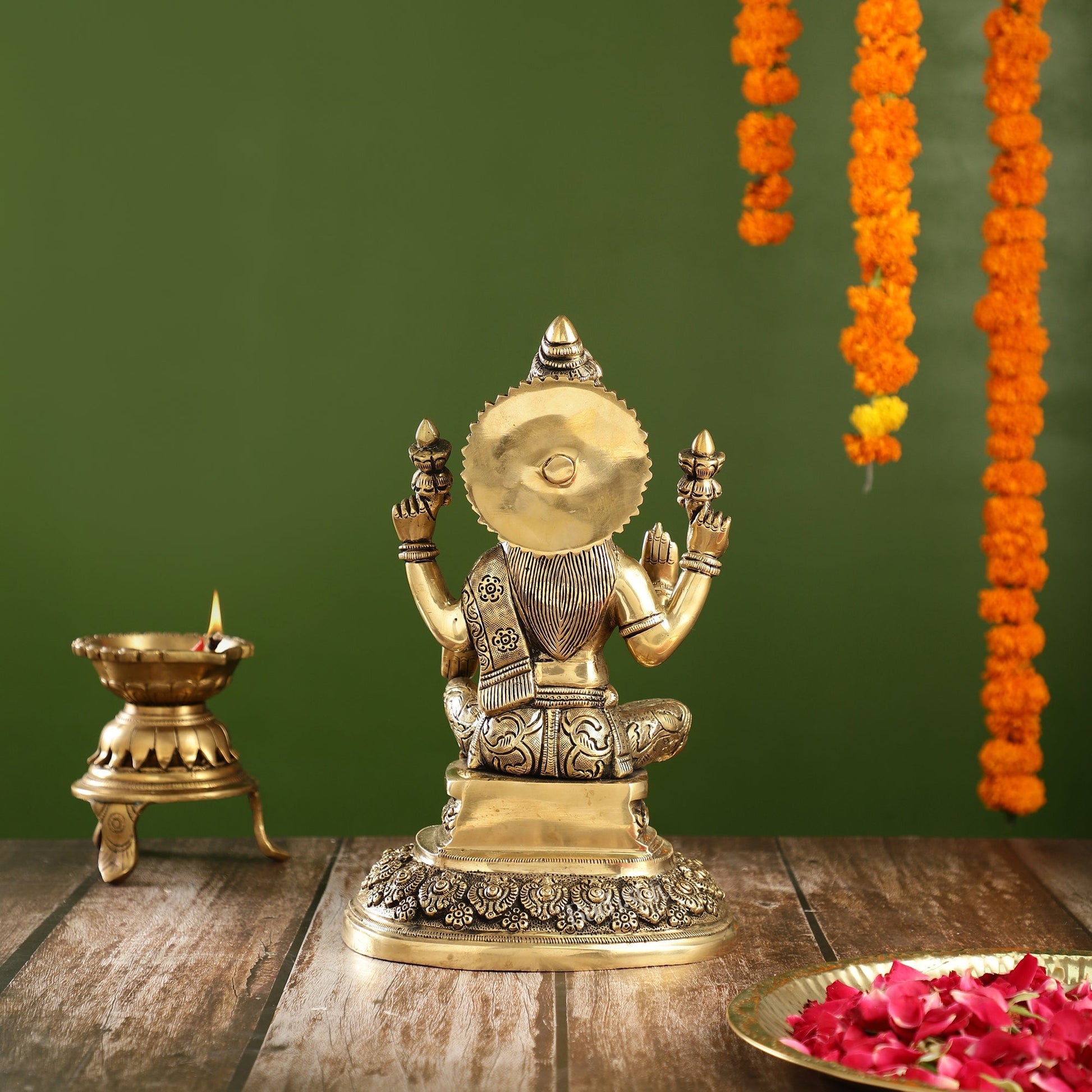 Superfine Brass Goddess Lakshmi Statue with Intricate Carvings | 12" Height