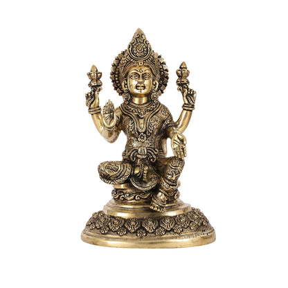 Superfine Brass Goddess Lakshmi Statue with Intricate Carvings | 12" Height