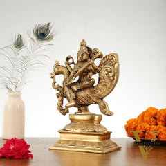 Superfine Brass Goddess Saraswati Idol - 12 Inch