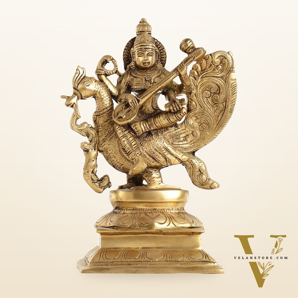 Superfine Brass Goddess Saraswati Idol - 12 Inch