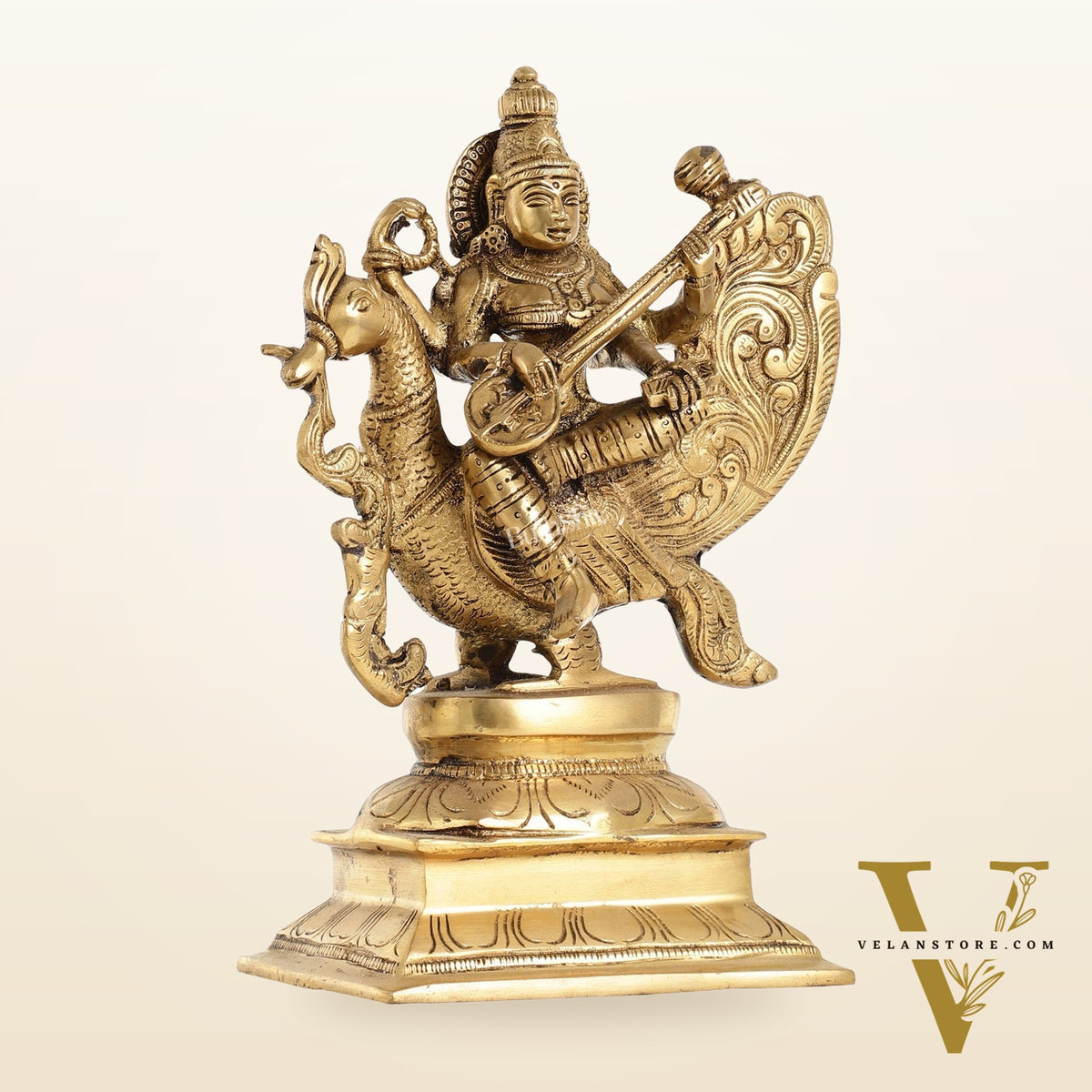 Superfine Brass Goddess Saraswati Idol - 12 Inch