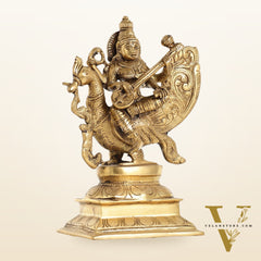 Superfine Brass Goddess Saraswati Idol - 12 Inch