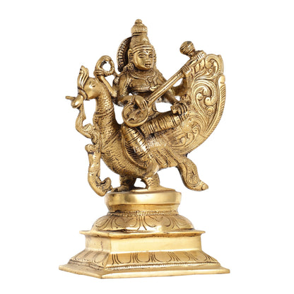 Superfine Brass Goddess Saraswati Idol - 12 Inch