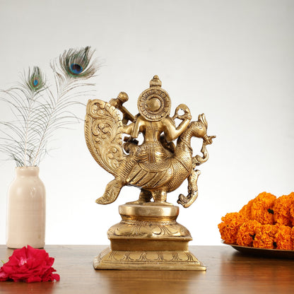 Superfine Brass Goddess Saraswati Idol - 12 Inch