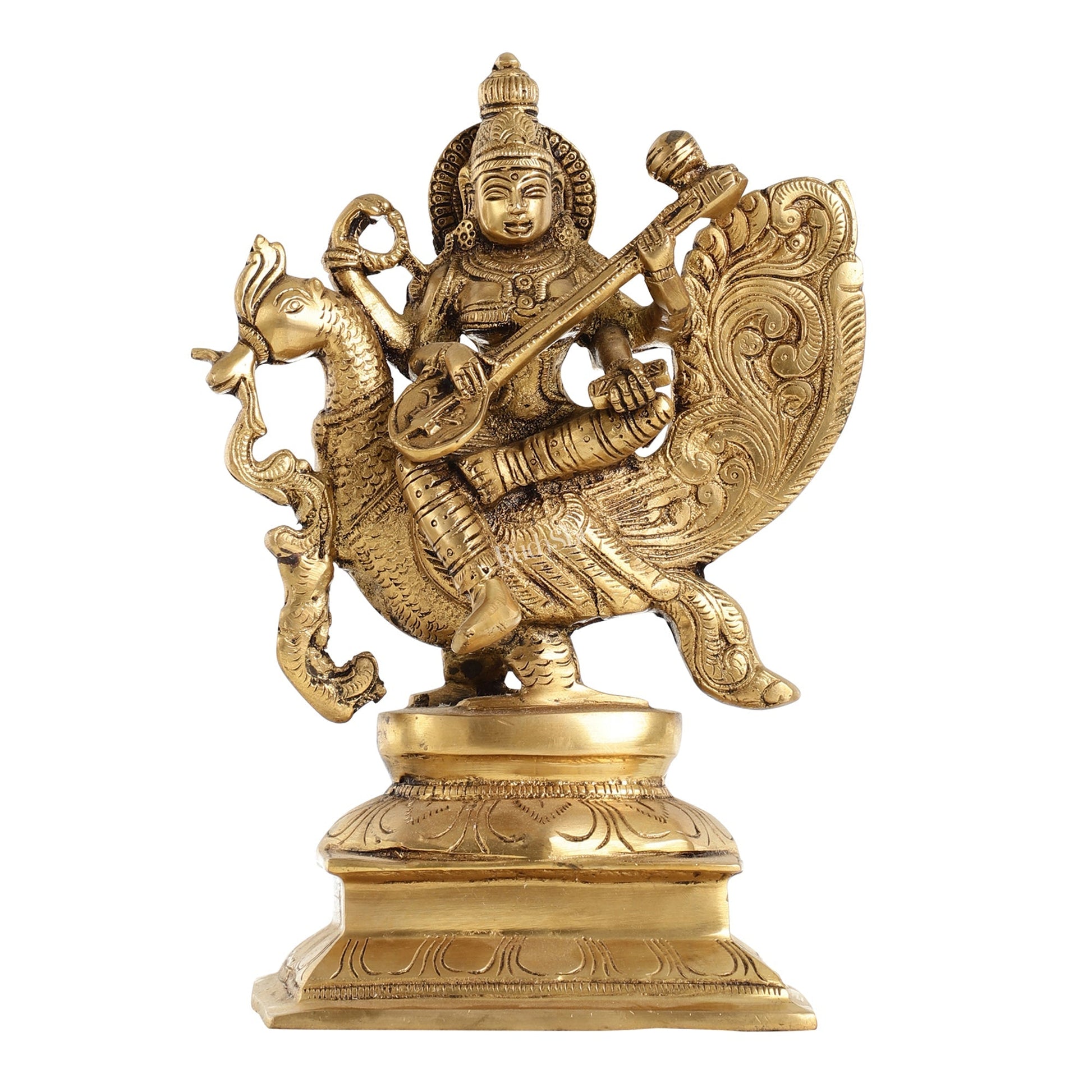 Superfine Brass Goddess Saraswati Idol - 12 Inch