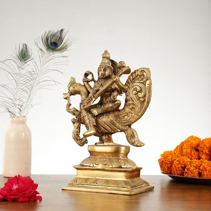 Superfine Brass Goddess Saraswati Idol - 12 Inch