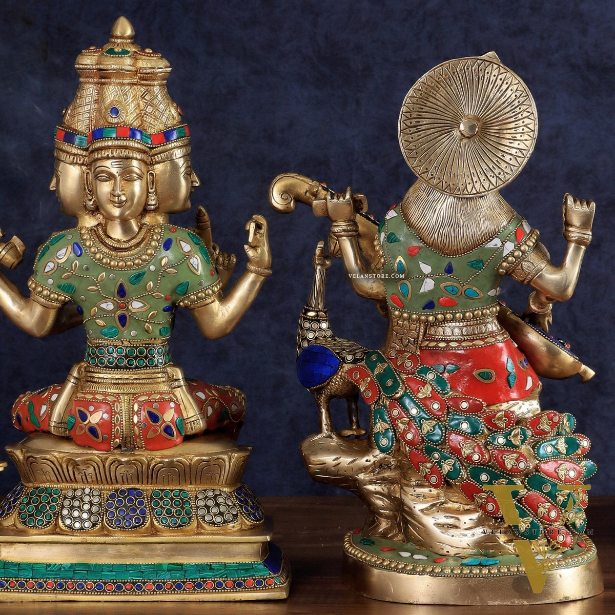 Superfine Brass Goddess Saraswati & Lord Brahma Pair | Divine Seated Sculptures