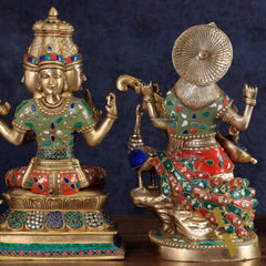 Superfine Brass Goddess Saraswati & Lord Brahma Pair | Divine Seated Sculptures