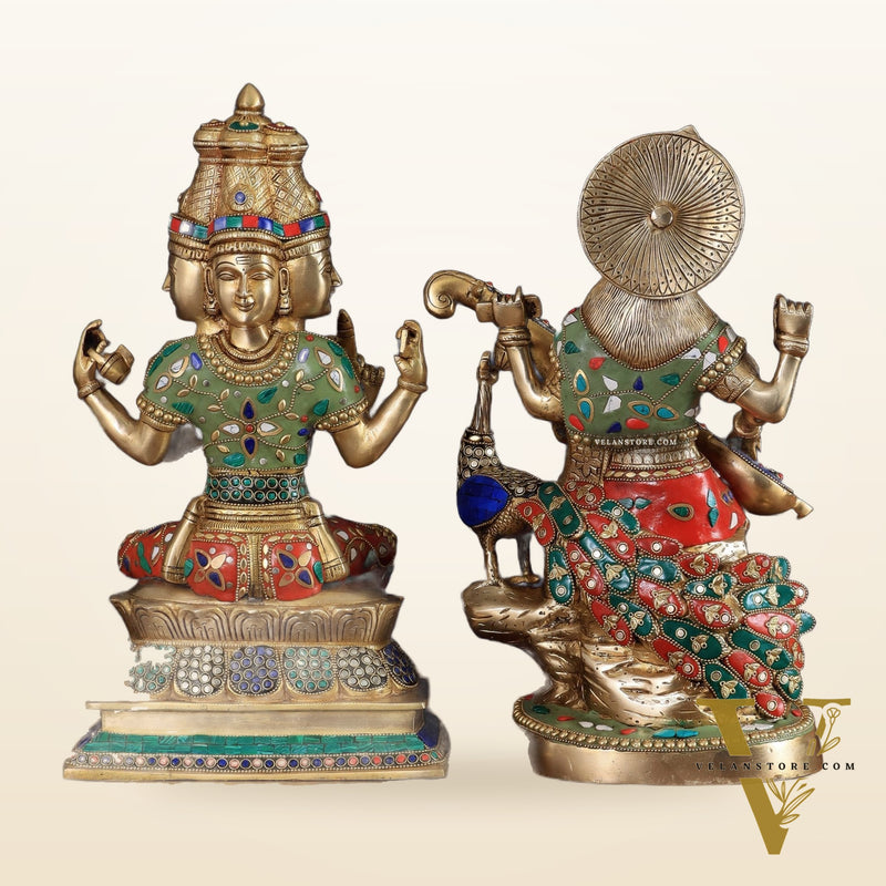 Superfine Brass Goddess Saraswati & Lord Brahma Pair | Divine Seated Sculptures