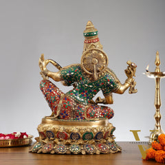 Superfine Brass Goddess Saraswati Mata Murti - 18" Stonework