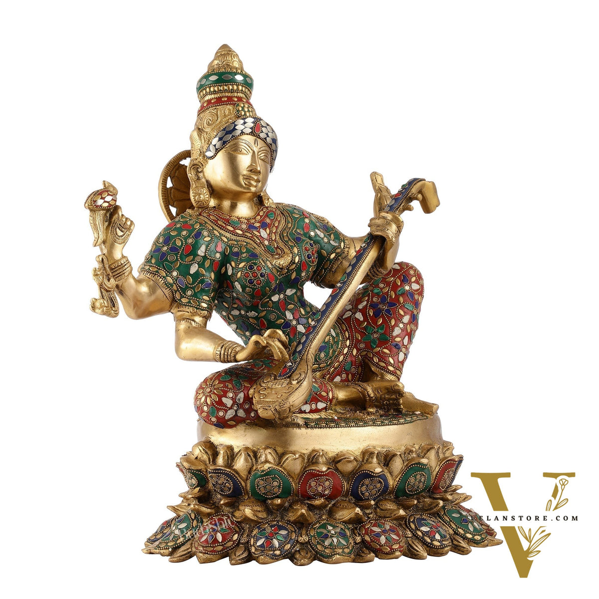 Superfine Brass Goddess Saraswati Mata Murti - 18" Stonework