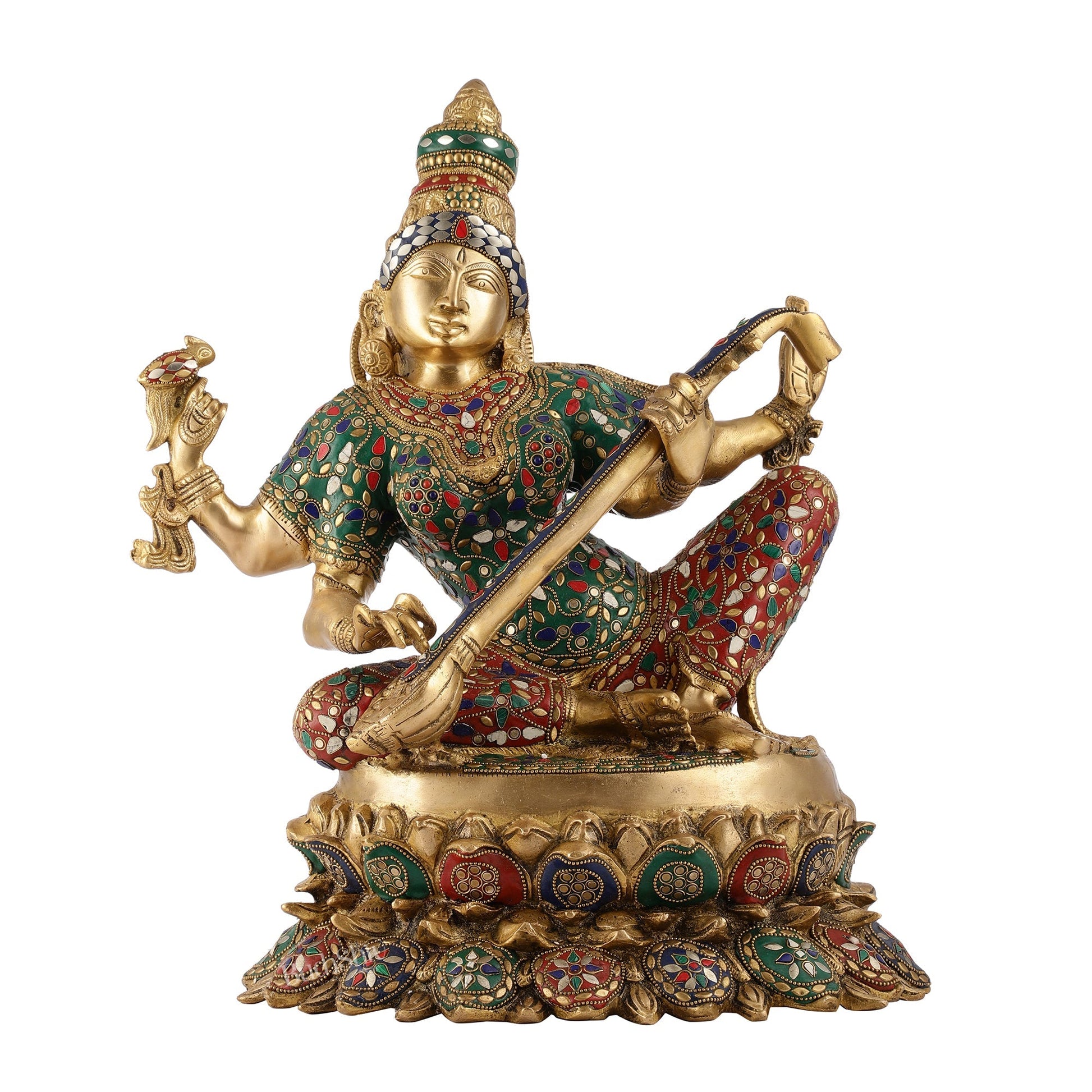 Superfine Brass Goddess Saraswati Mata Murti - 18" Stonework