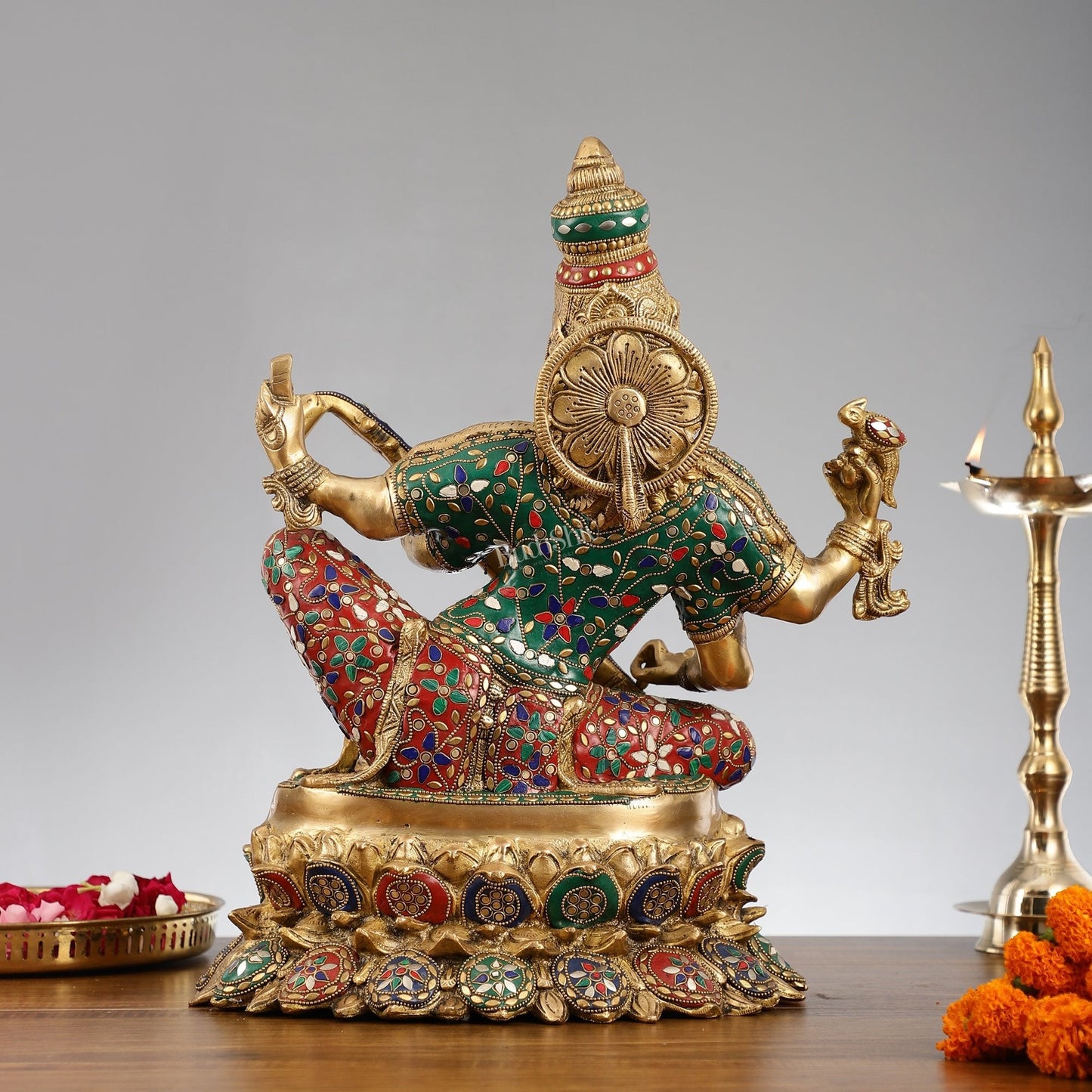 Superfine Brass Goddess Saraswati Mata Murti - 18" Stonework