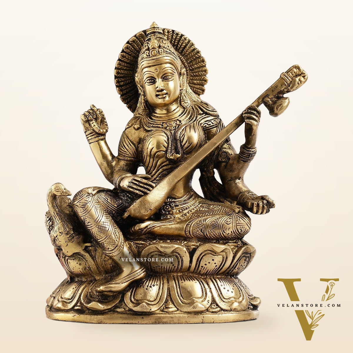 Superfine Brass Goddess Saraswati with Veena Idol 9 inch