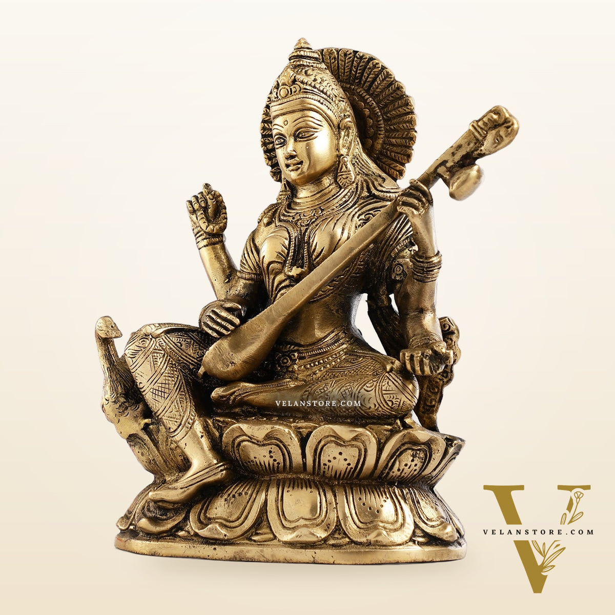 Superfine Brass Goddess Saraswati with Veena Idol 9 inch