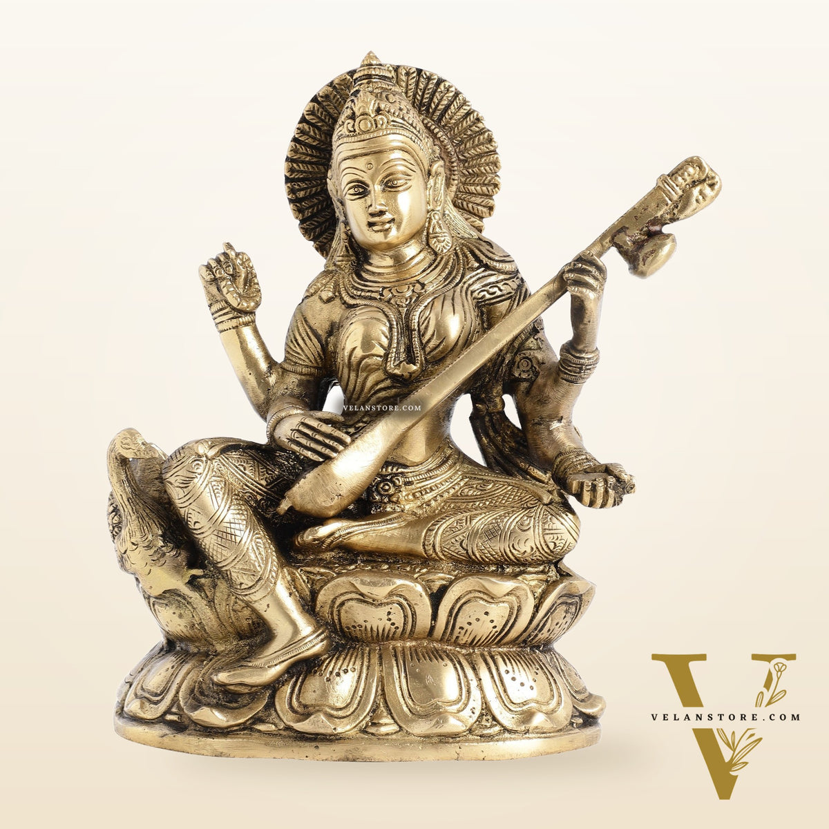 Superfine Brass Goddess Saraswati with Veena Idol 9 inch