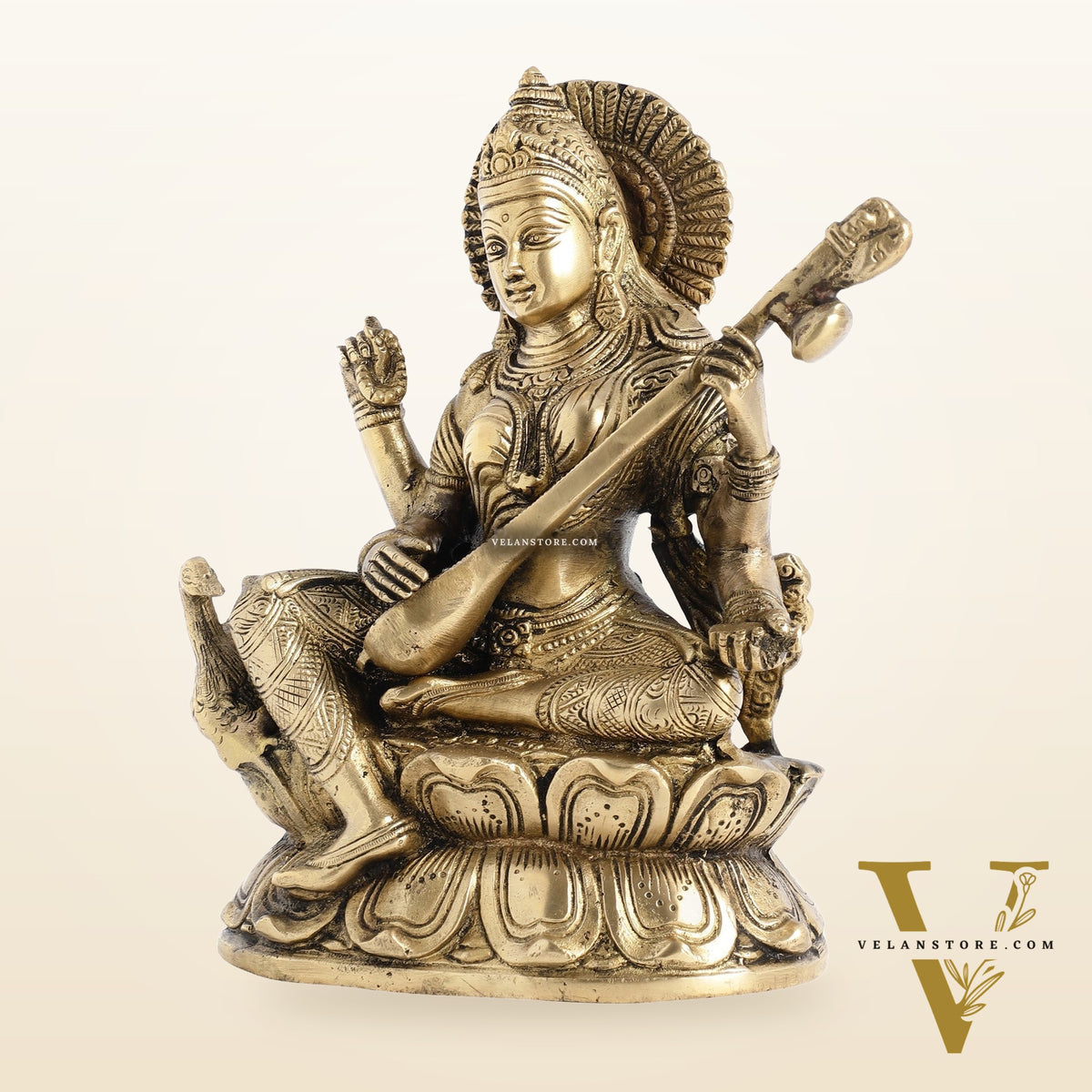 Superfine Brass Goddess Saraswati with Veena Idol 9 inch