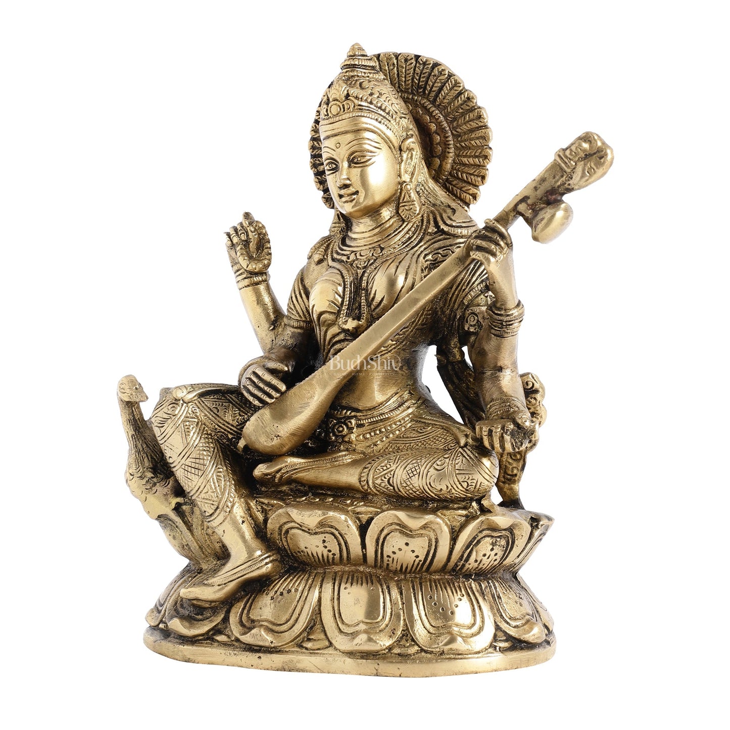 Superfine Brass Goddess Saraswati with Veena Idol 9 inch