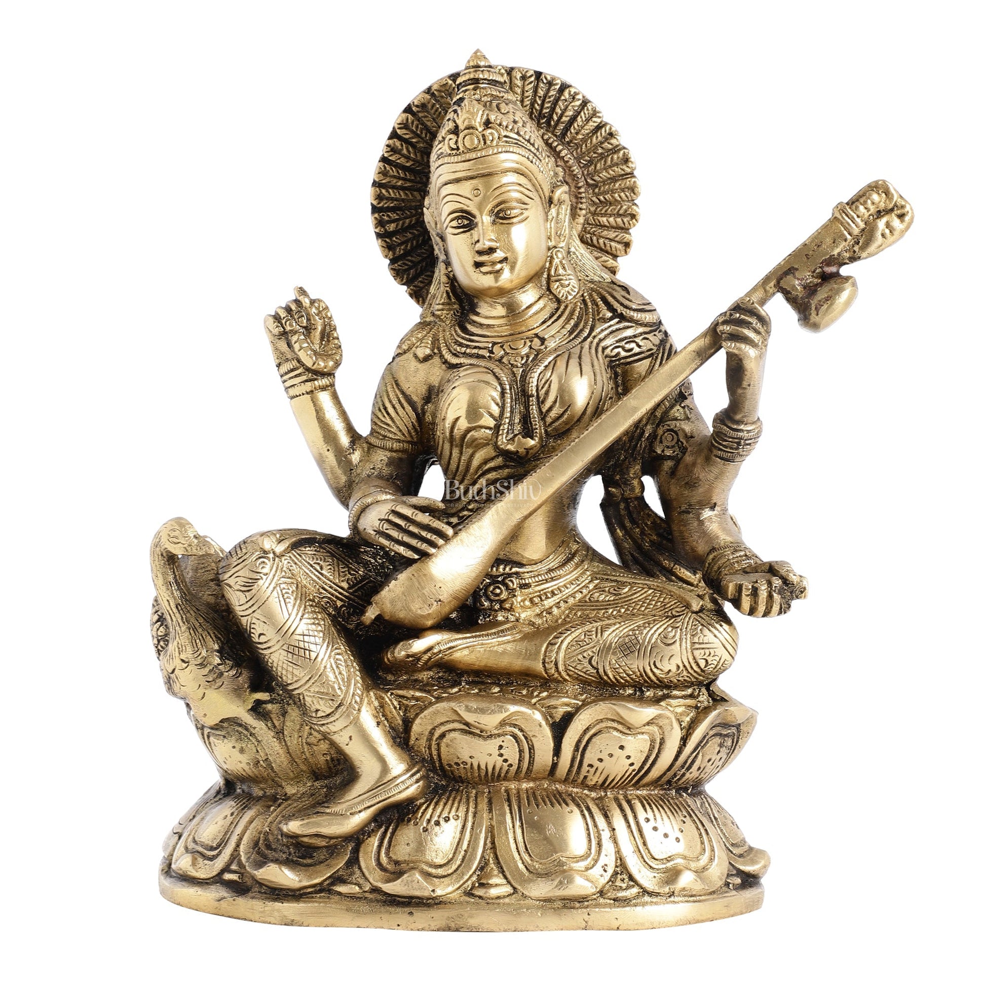 Superfine Brass Goddess Saraswati with Veena Idol 9 inch