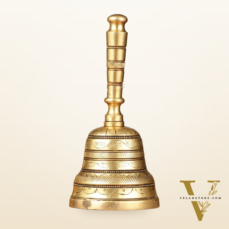 Superfine Brass Hand Bell for Pooja | Height 7 inch
