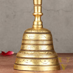 Superfine Brass Hand Bell for Pooja | Height 7 inch
