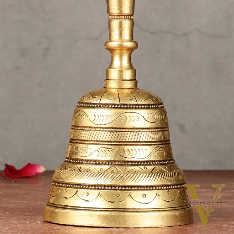 Superfine Brass Hand Bell for Pooja | Height 7 inch