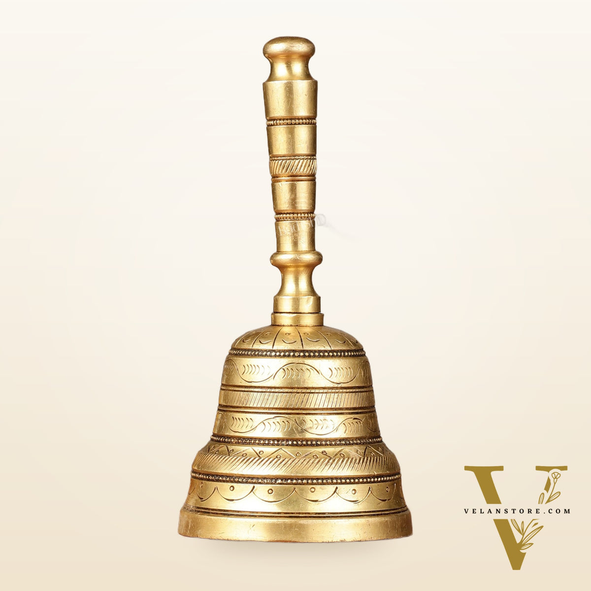 Superfine Brass Hand Bell for Pooja | Height 7 inch