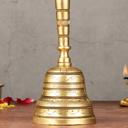 Superfine Brass Hand Bell for Pooja | Height 7 inch