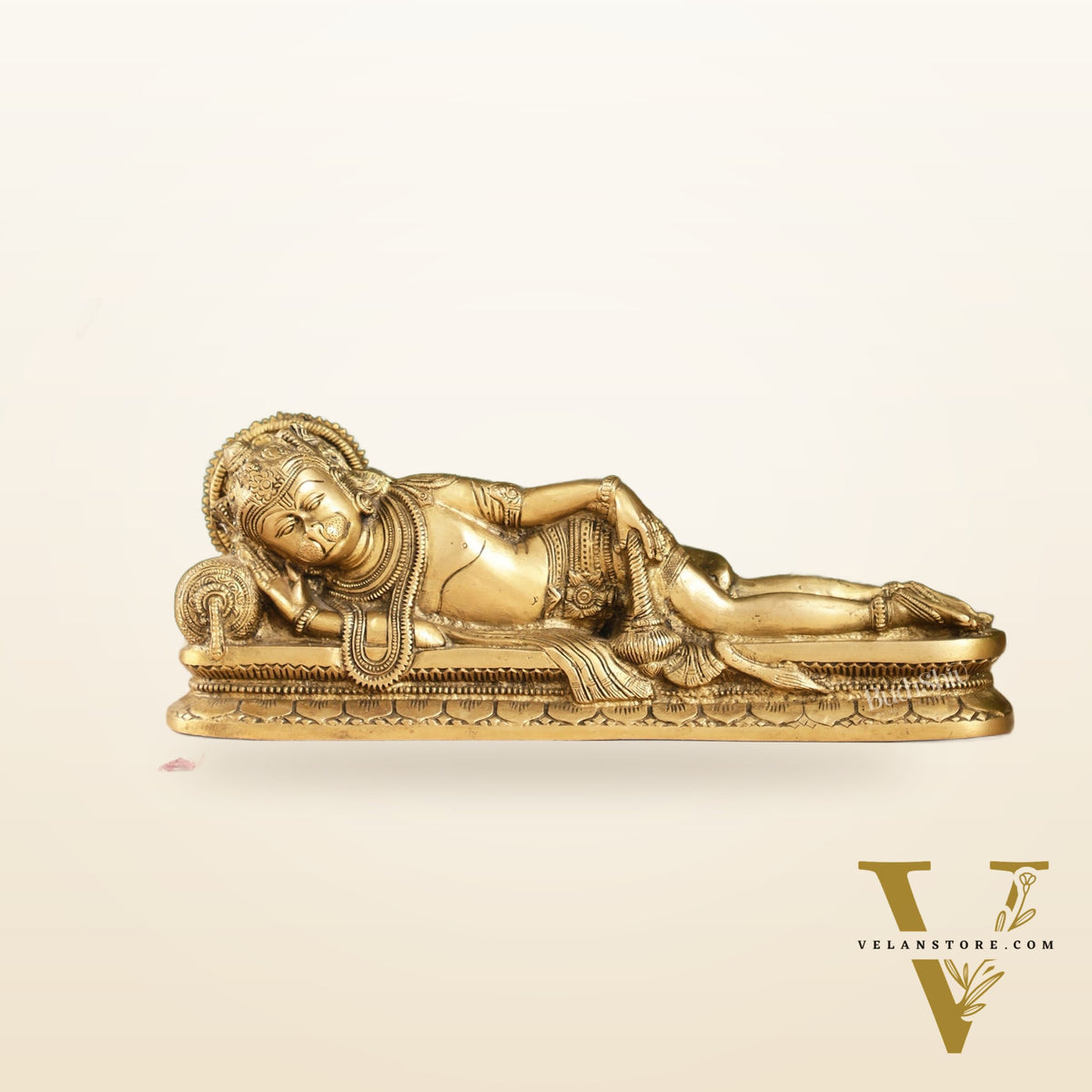 Superfine Brass Handcrafted Resting Hanuman Statue | Auspicious and Unique 12 inch