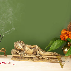 Superfine Brass Handcrafted Resting Hanuman Statue | Auspicious and Unique 12 inch