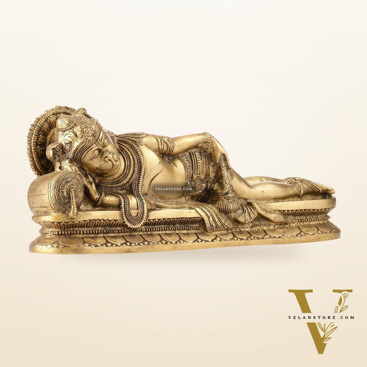Superfine Brass Handcrafted Resting Hanuman Statue | Auspicious and Unique 12 inch