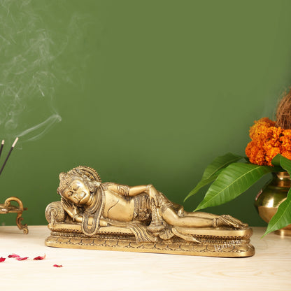 Superfine Brass Handcrafted Resting Hanuman Statue | Auspicious and Unique 12 inch