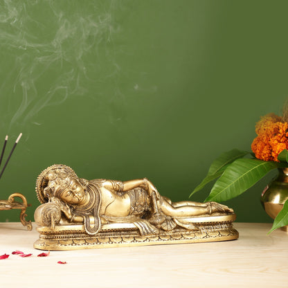 Superfine Brass Handcrafted Resting Hanuman Statue | Auspicious and Unique 12 inch