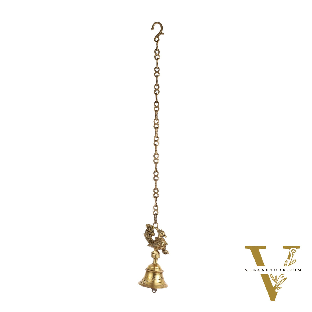 Superfine Brass Hanging Peacock Temple Bell - 7.5 Inch with 20-Inch Chain