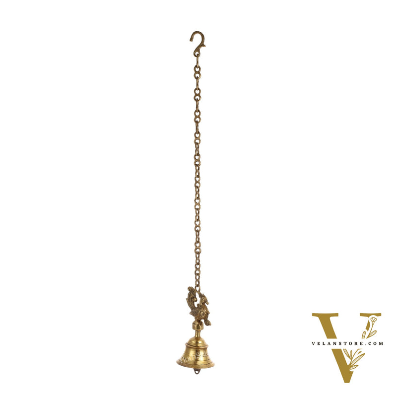 Superfine Brass Hanging Peacock Temple Bell - 7.5 Inch with 20-Inch Chain