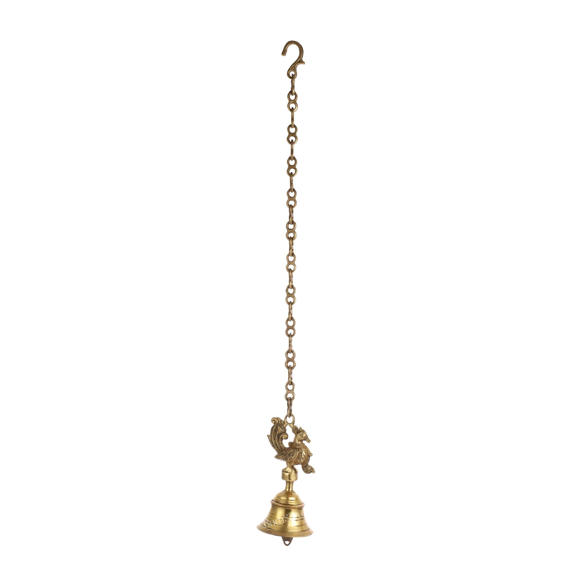 Superfine Brass Hanging Peacock Temple Bell - 7.5 Inch with 20-Inch Chain