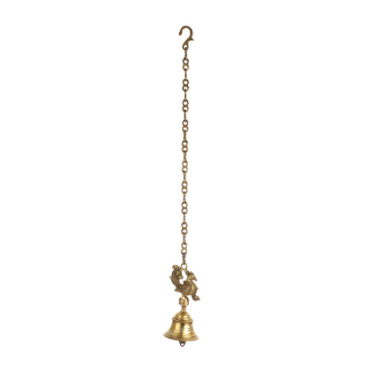 Superfine Brass Hanging Peacock Temple Bell - 7.5 Inch with 20-Inch Chain