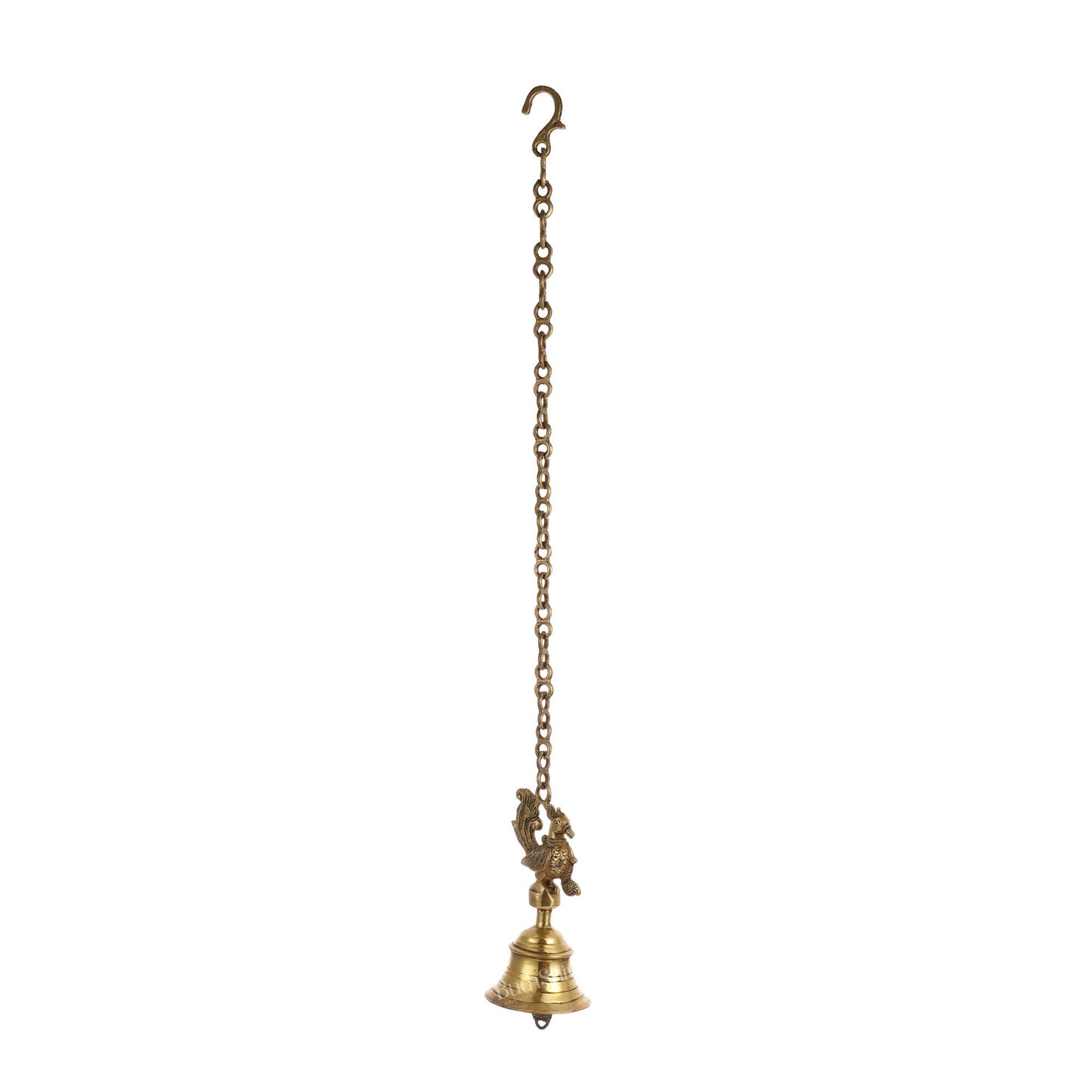 Superfine Brass Hanging Peacock Temple Bell - 7.5 Inch with 20-Inch Chain
