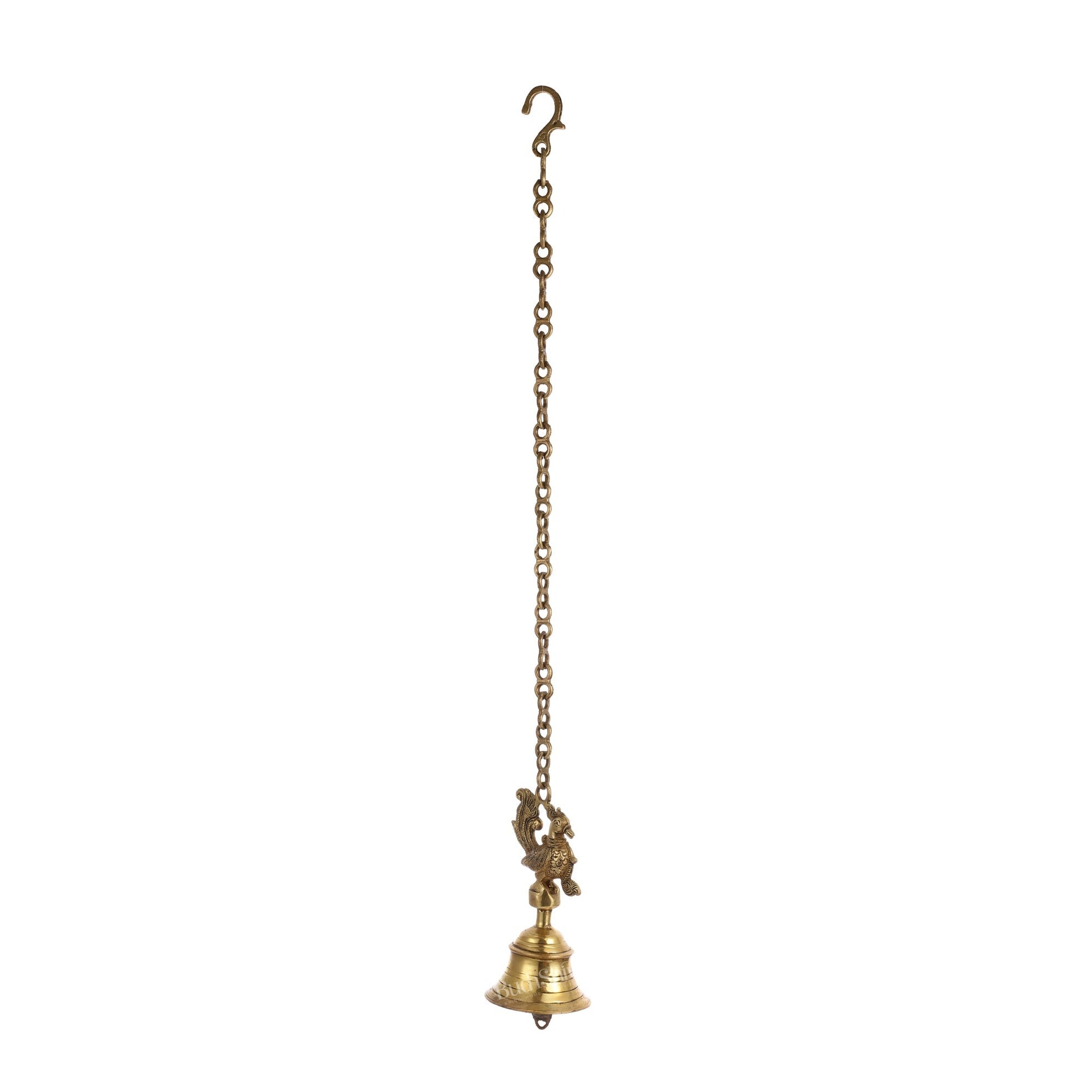 Superfine Brass Hanging Peacock Temple Bell - 7.5 Inch with 20-Inch Chain