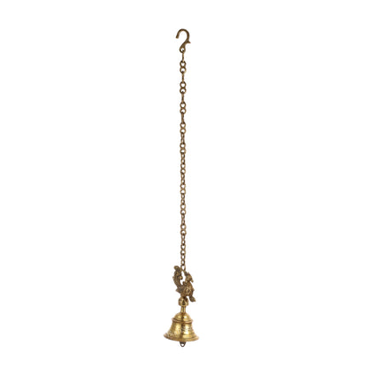 Superfine Brass Hanging Peacock Temple Bell - 7.5 Inch with 20-Inch Chain