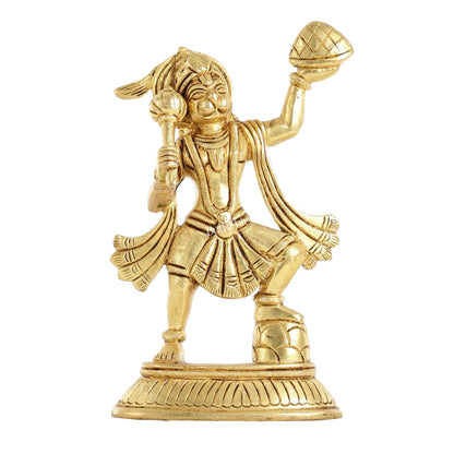 Superfine Brass Hanuman Idol | Carrying Sanjeevani Mountain | 7.5"
