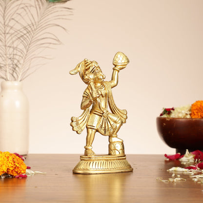 Superfine Brass Hanuman Idol | Carrying Sanjeevani Mountain | 7.5"