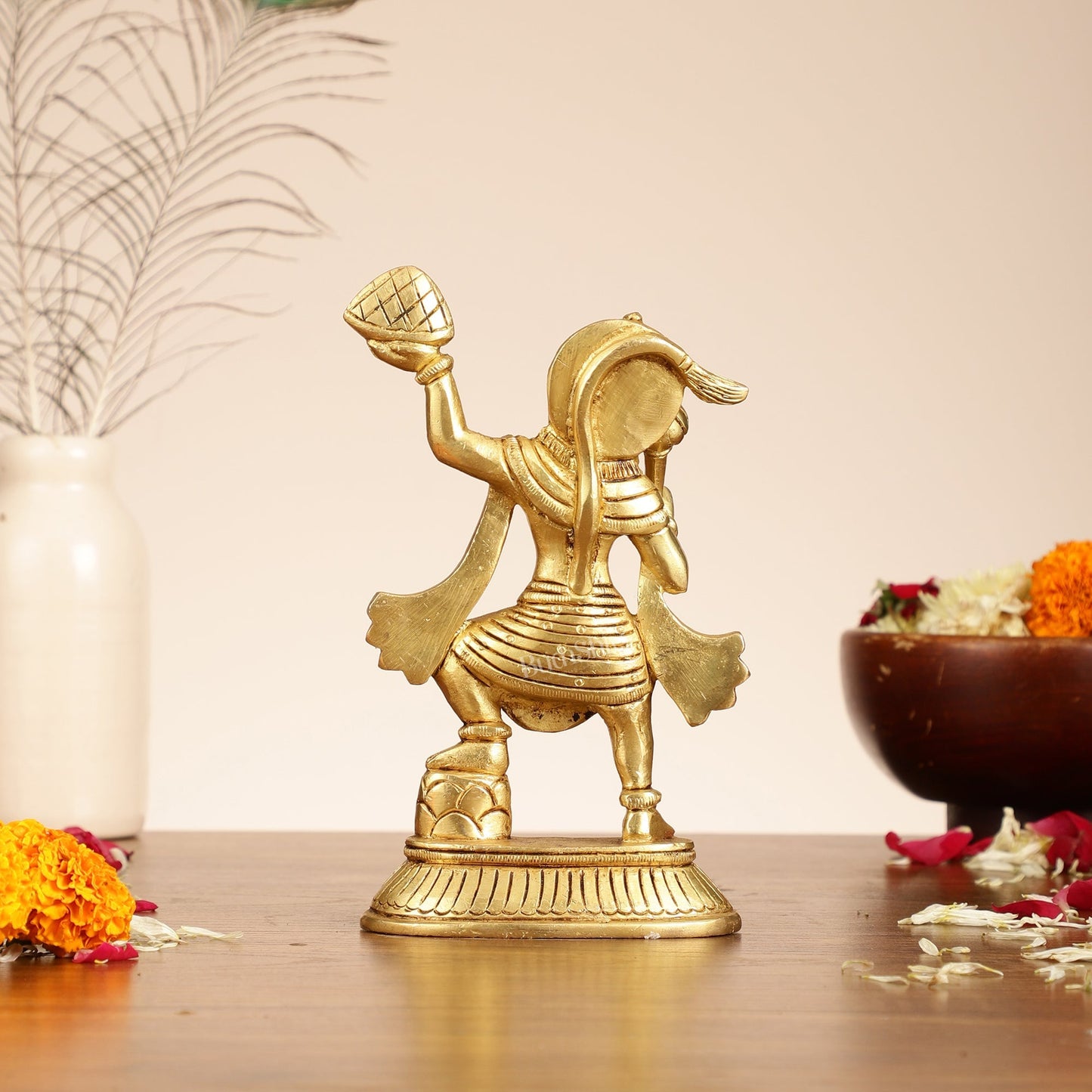 Superfine Brass Hanuman Idol | Carrying Sanjeevani Mountain | 7.5"