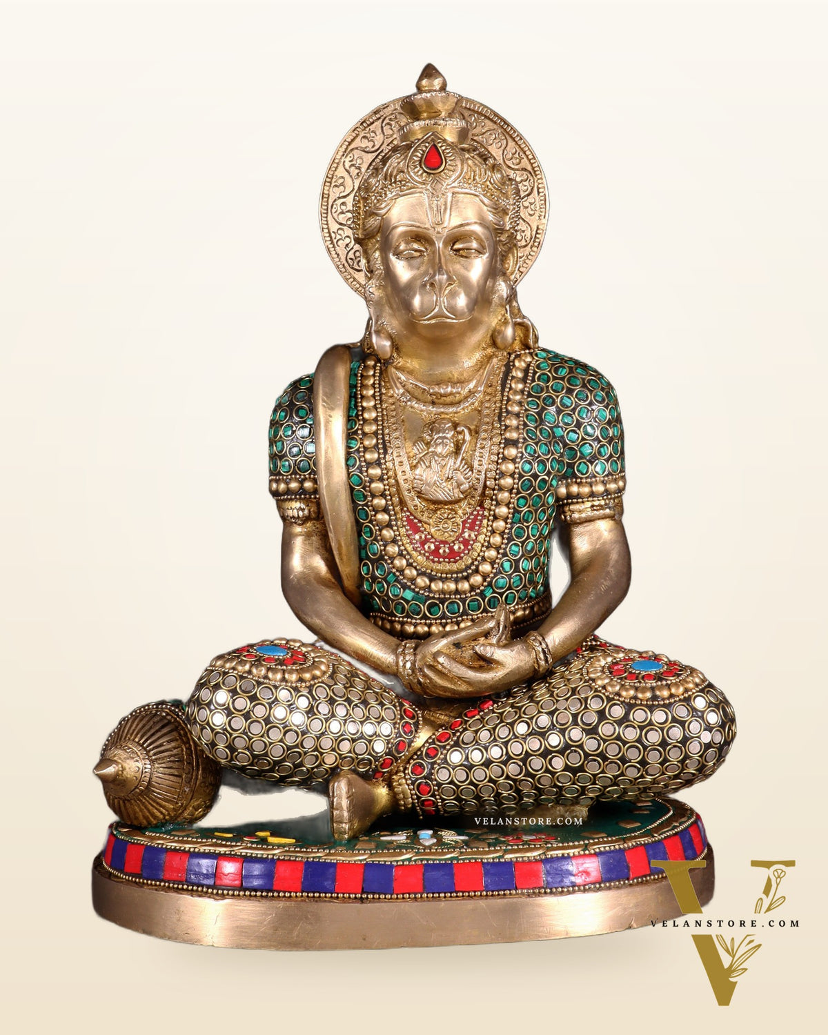 Superfine Brass Hanuman in Meditation Statue - 12.5 Inch stonework