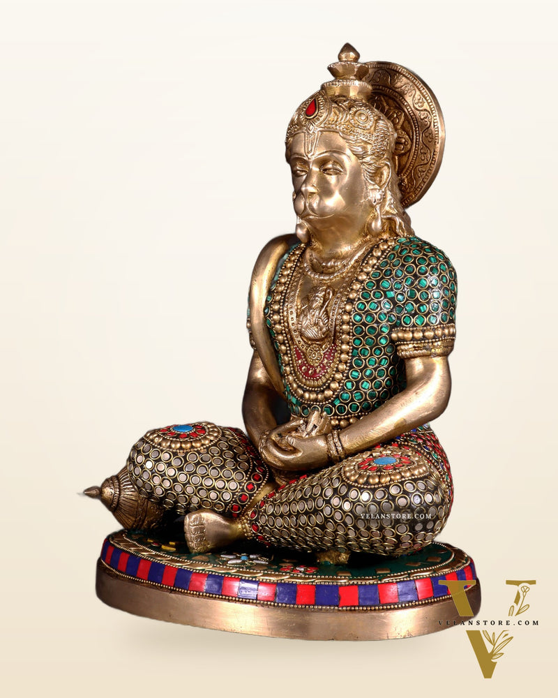 Superfine Brass Hanuman in Meditation Statue - 12.5 Inch stonework